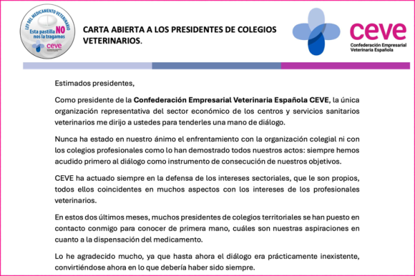 Carta abierta a los presidentes de los colegios profesionales veterinarios